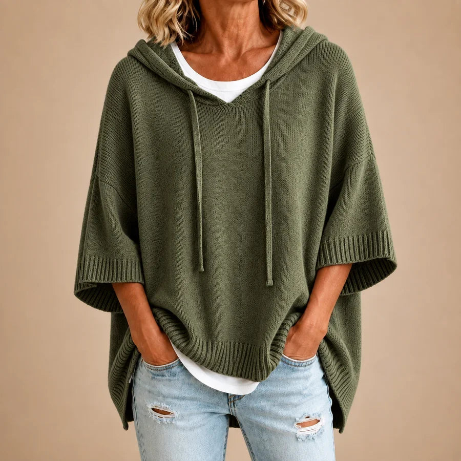 Knitted Poncho with Hood