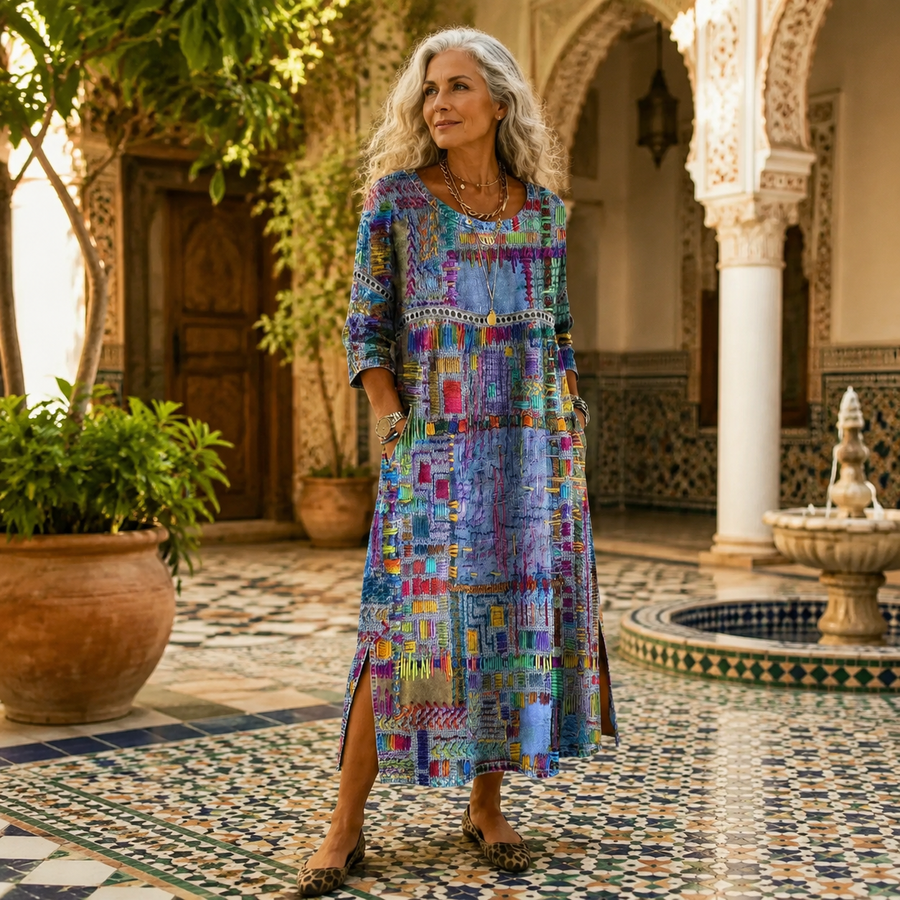 Tessara – Women's Painterly Patchwork Midi Dress