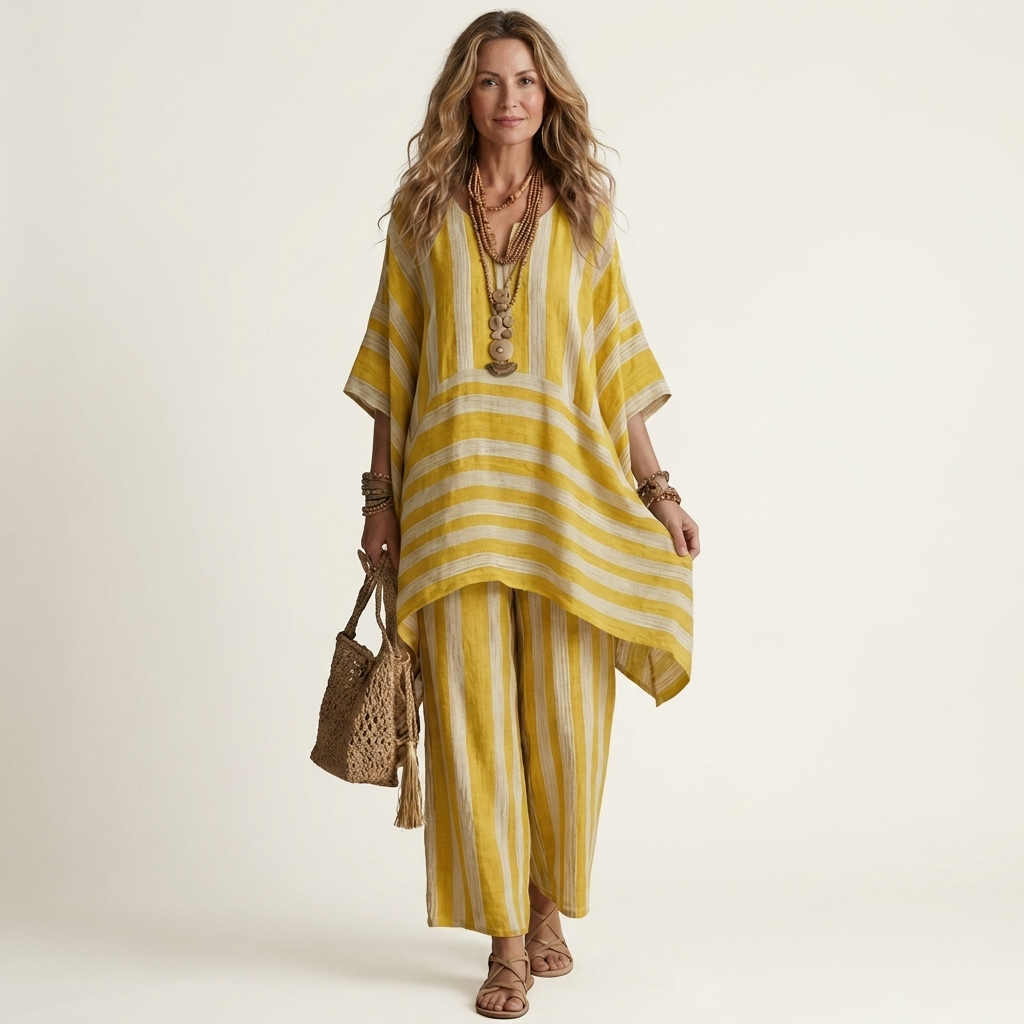 Kira | Two-Piece Striped Cotton-Linen Set