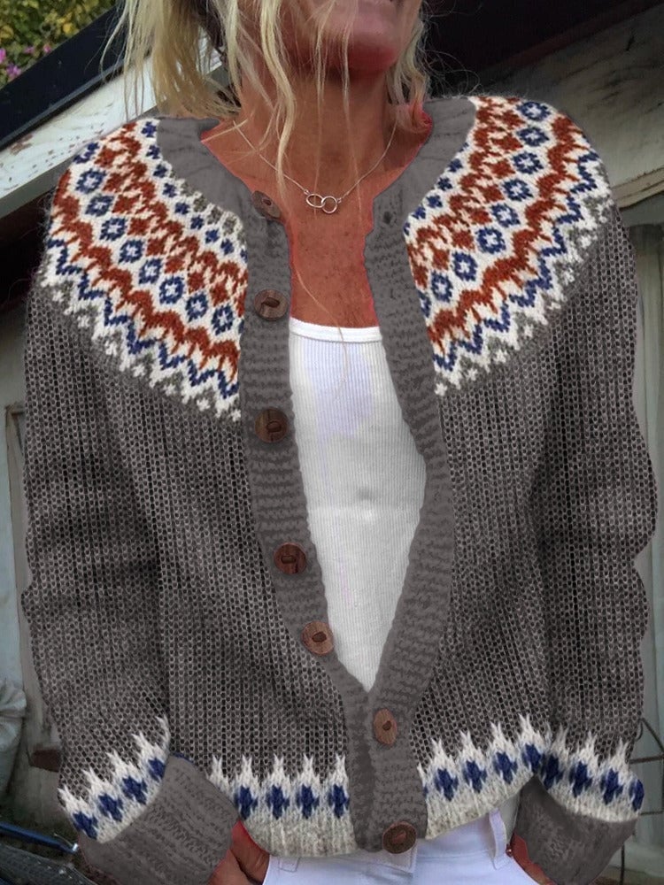 KAIA™ - FAIR ISLE YOKE CARDIGAN