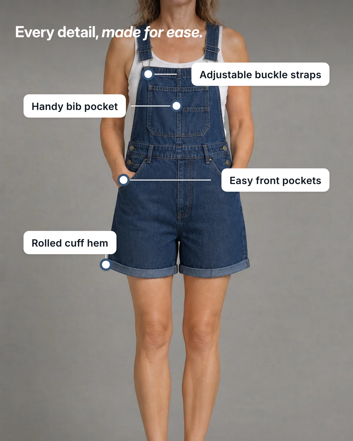 Kacey | Classic Denim Overall Shorts