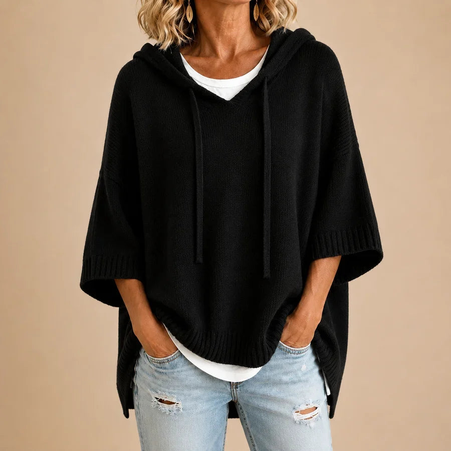 Knitted Poncho with Hood