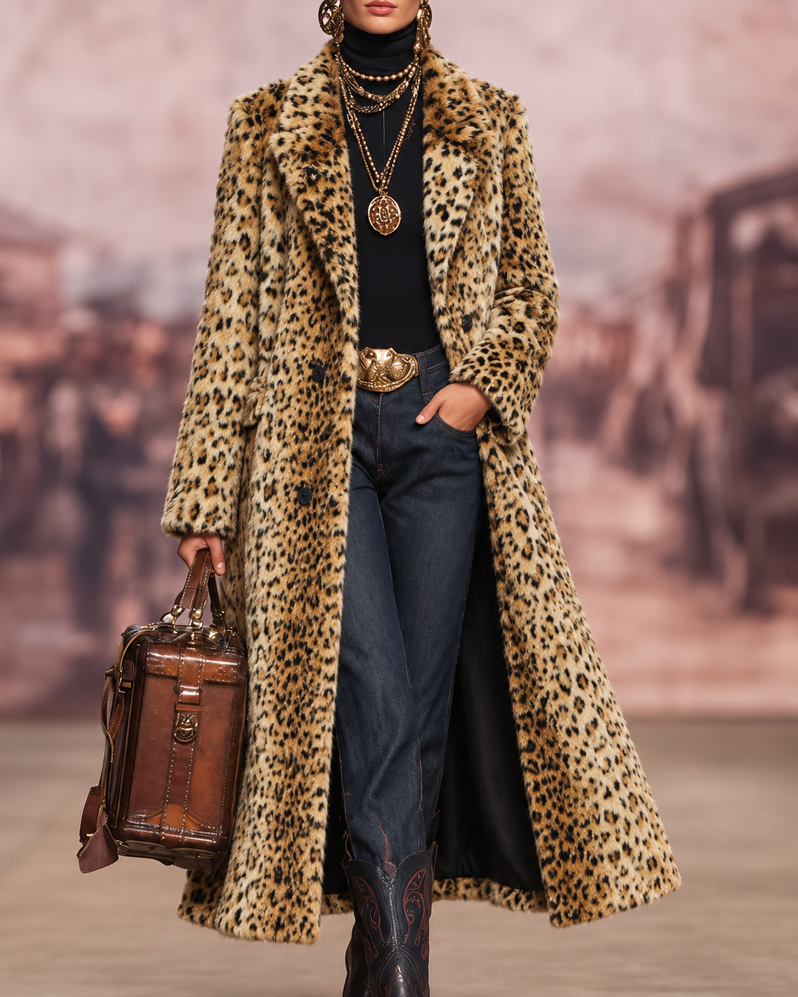 Maddy | Elegant Long Tailored Leopard Coat Handmade