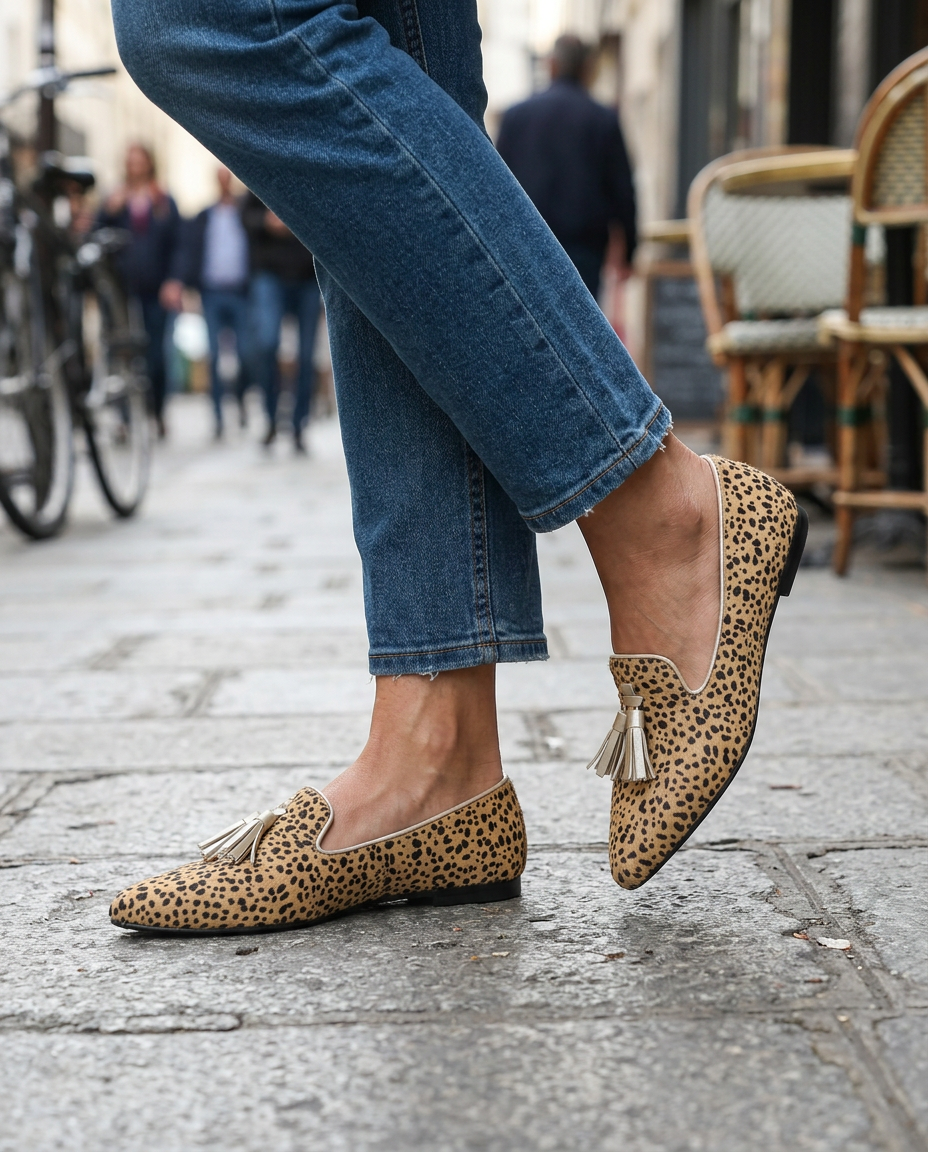 Ginevra Moccasin — Cheetah, Light Gold Tassels