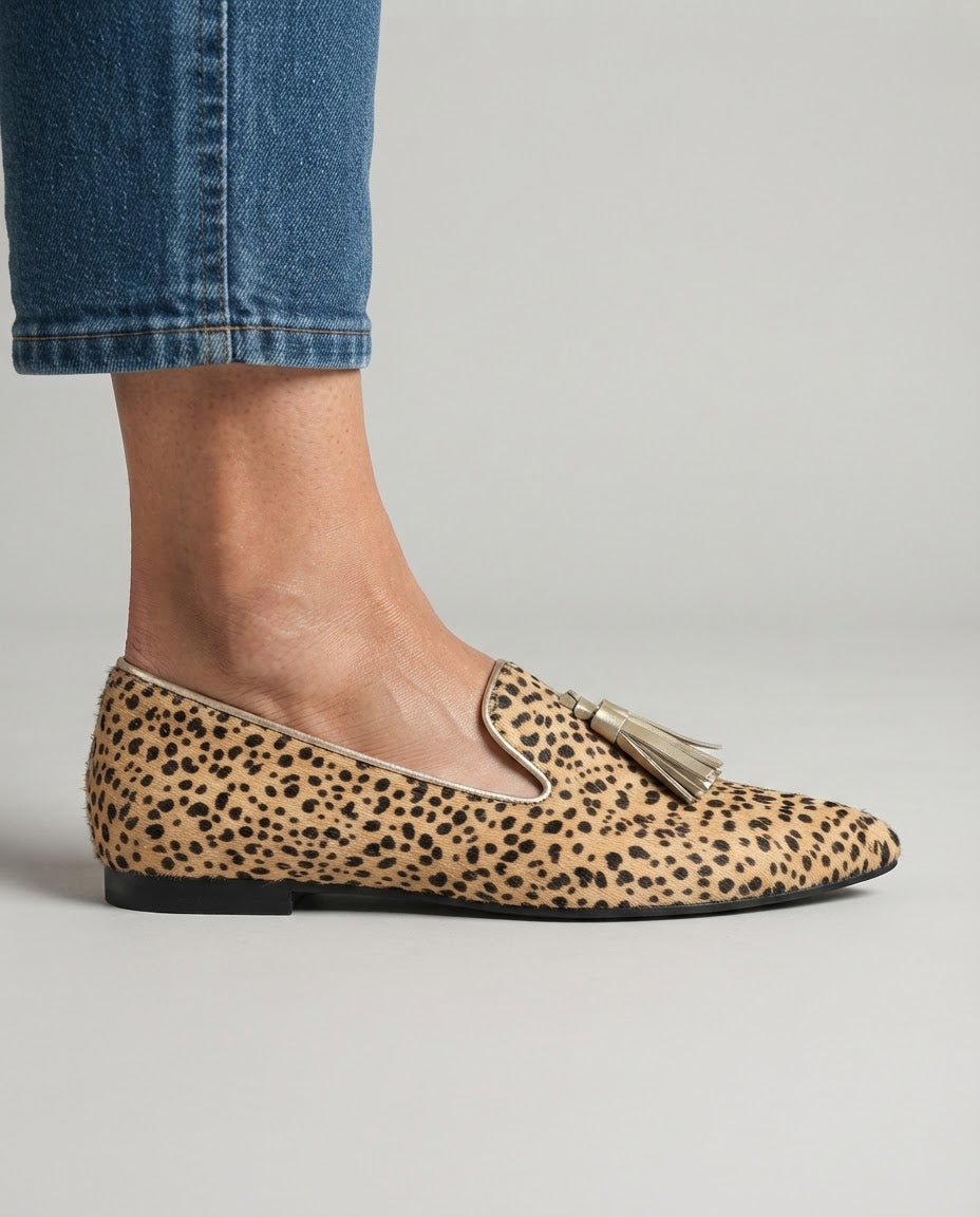 Ginevra Moccasin — Cheetah, Light Gold Tassels