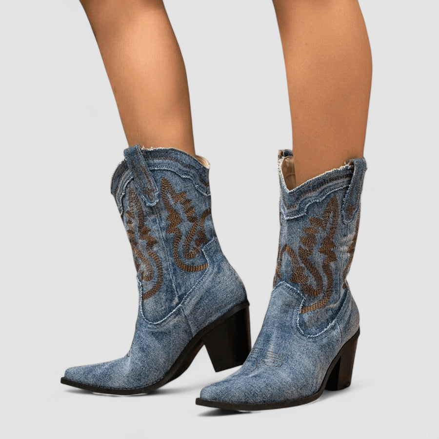 Callie | Embroidered Western Ankle Boots