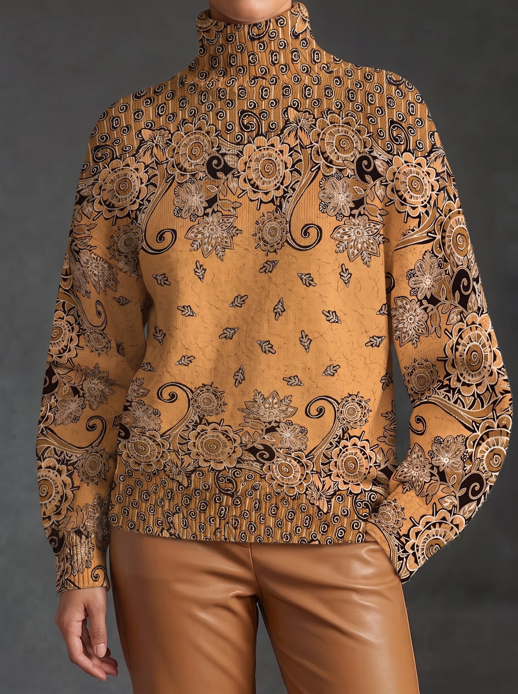 Oleander™ | Caramel Paisley Turtleneck
