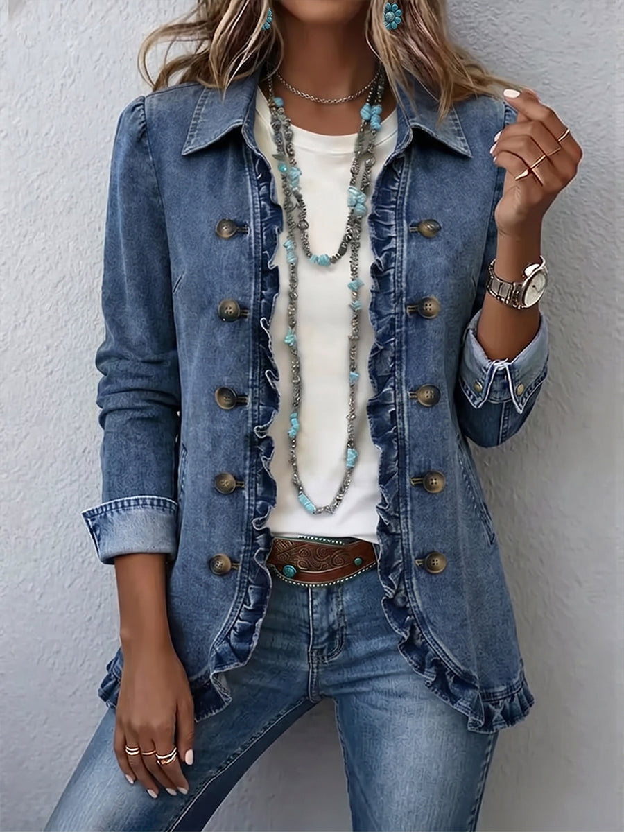 Ruffelle™ ruffled jacket from THE WHITMORE FAMILY featuring layered ruffle details and stylish design.