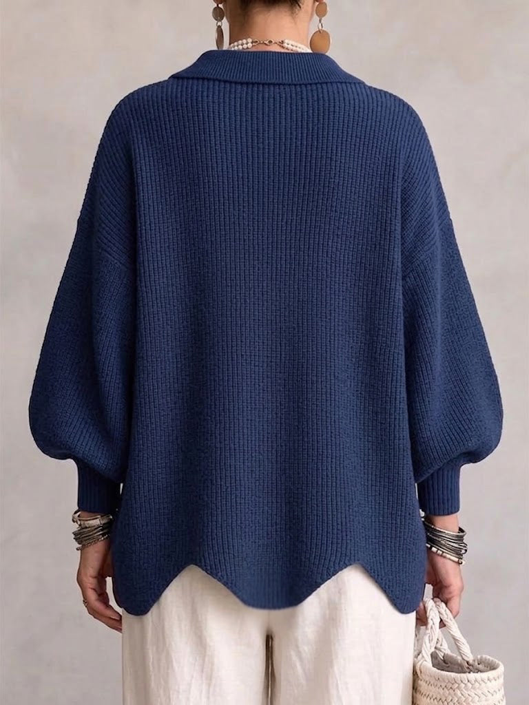 Isadora oversized collared cardigan with large metal buttons, cream knit sweater by THE WHITMORE FAMILY, styled with a relaxed fit