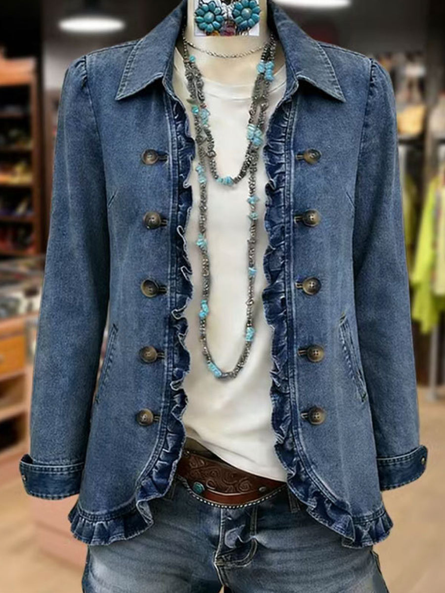 Ruffelle™ ruffled jacket by THE WHITMORE FAMILY, featuring a stylish design with layered ruffles and a tailored fit.