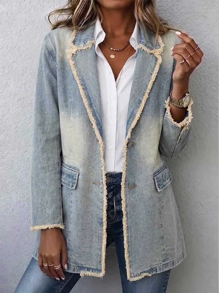 Dionne™ vintage-style oversized blazer by THE WHITMORE FAMILY with raw edges, tailored fit, and classic design.