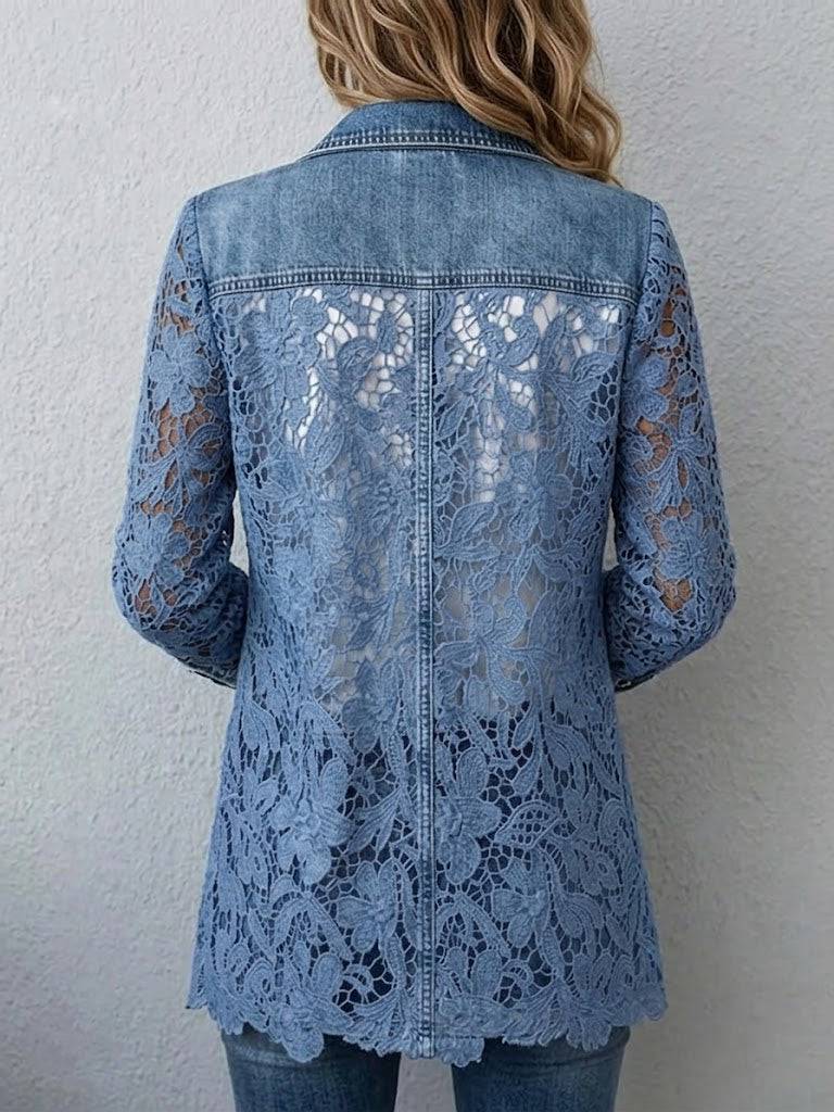 Lacinda™ blazer jacket by THE WHITMORE FAMILY featuring floral lace paneling and a tailored fit for elegant style.