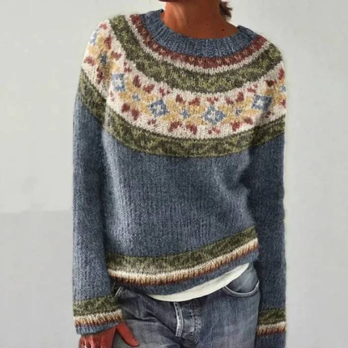 Pale green Hazel retro Scandinavian knitted sweater by THE WHITMORE FAMILY featuring cozy, patterned knit design.