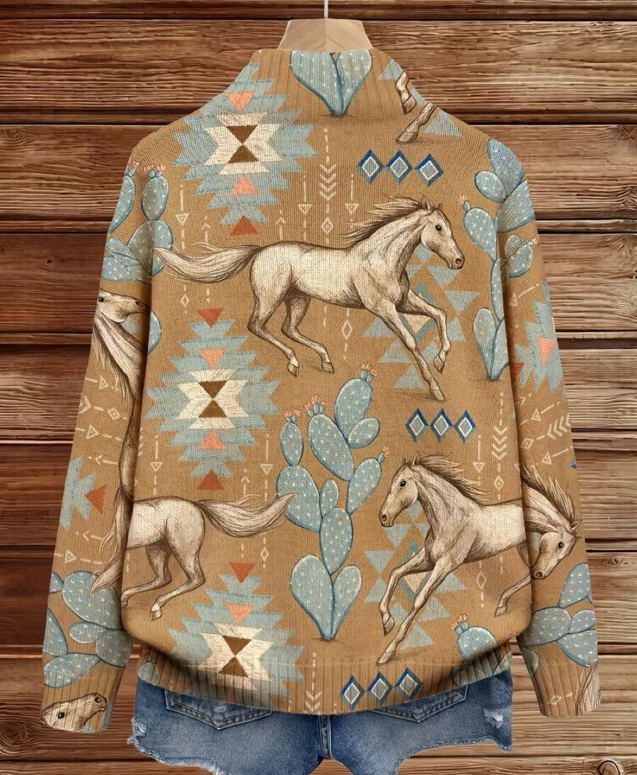 Winona | Desert Horse and Cactus Zip Cardigan