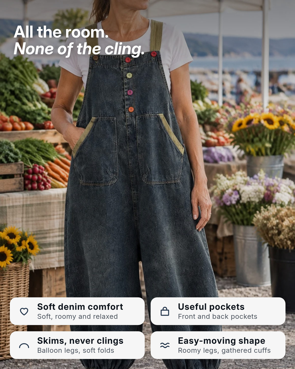 Rosanne | Balloon-Leg Denim Overalls