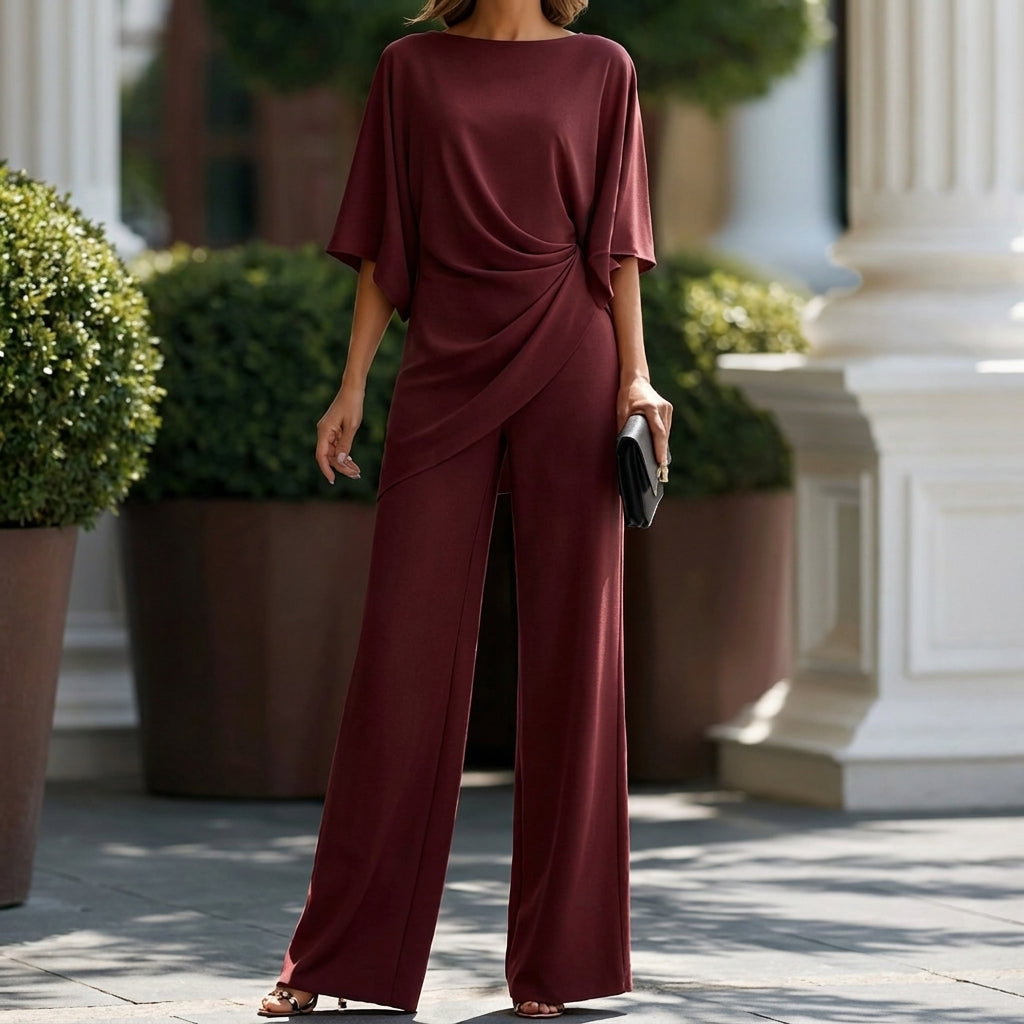 Gabriella | Two-Piece Set with Draped Blouse and Wide Pants