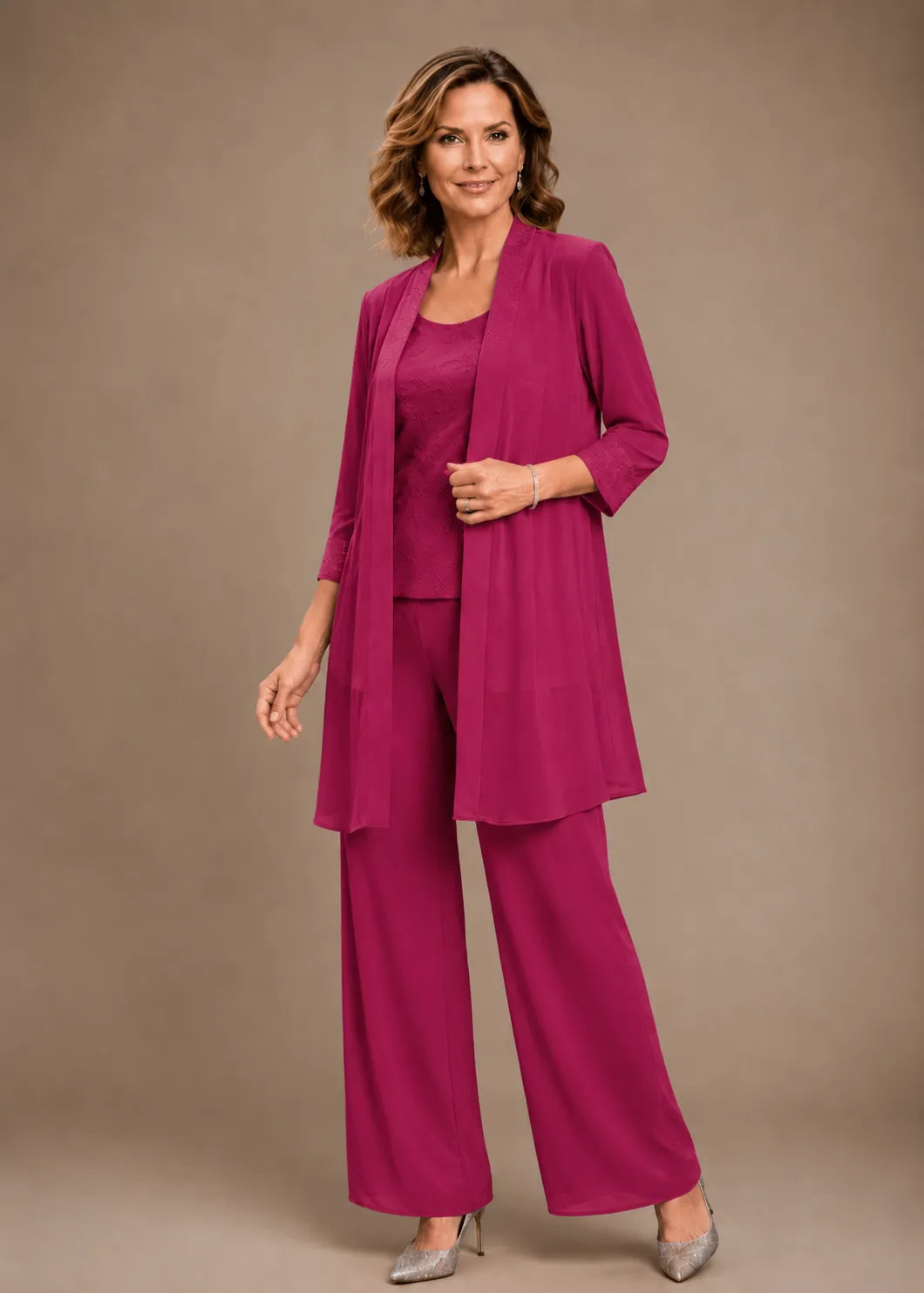 Evelyn Embroidered Three-Piece Pant Set