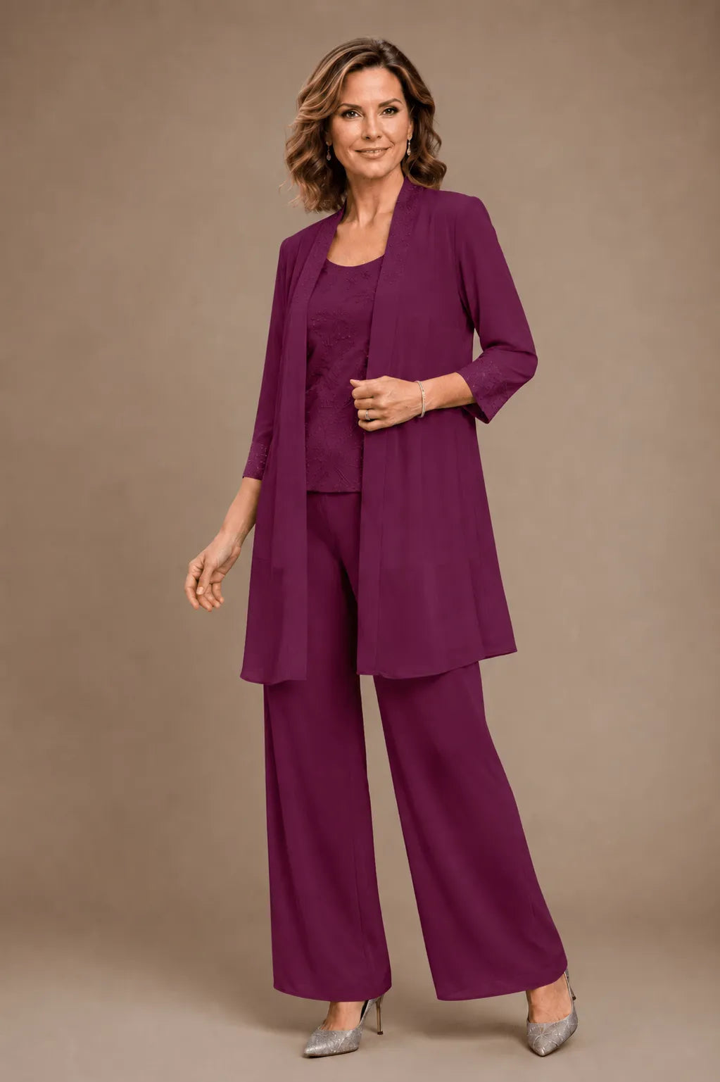 Evelyn Embroidered Three-Piece Pant Set
