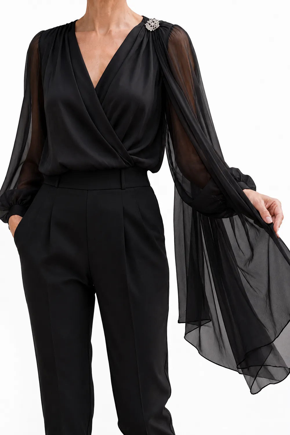Romantic Chiffon Cape Wedding Guest Blouse