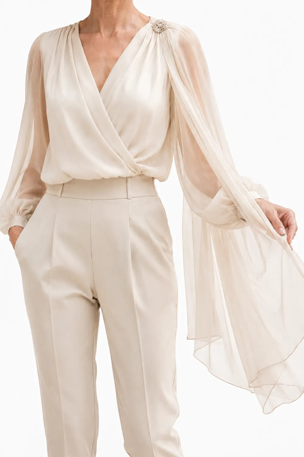 Romantic Chiffon Cape Wedding Guest Blouse