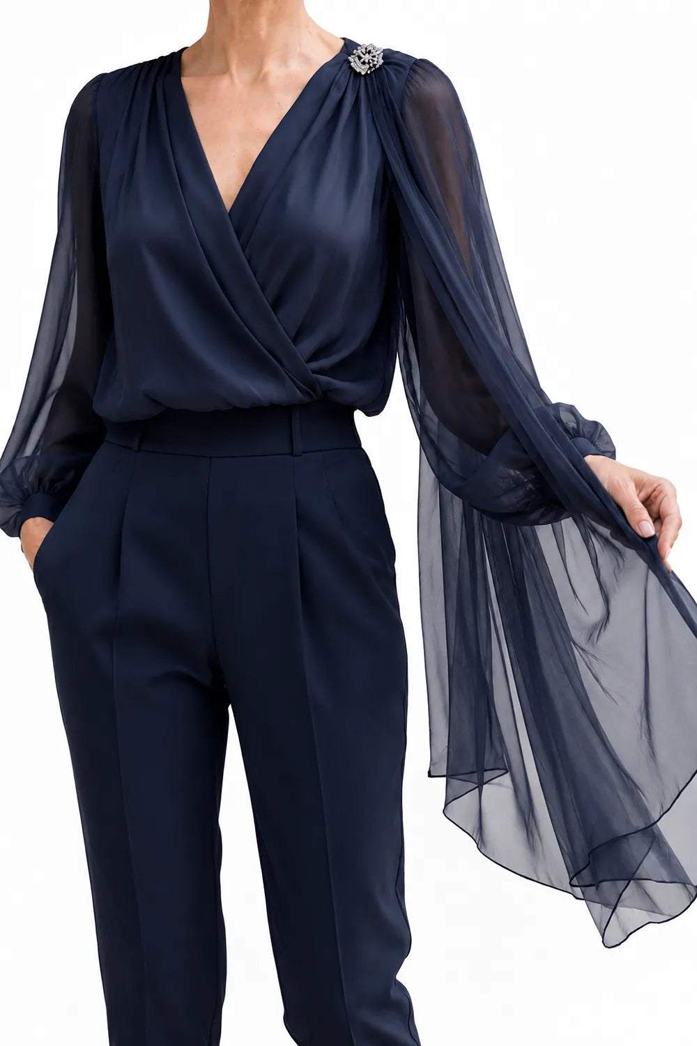 Romantic Chiffon Cape Wedding Guest Blouse