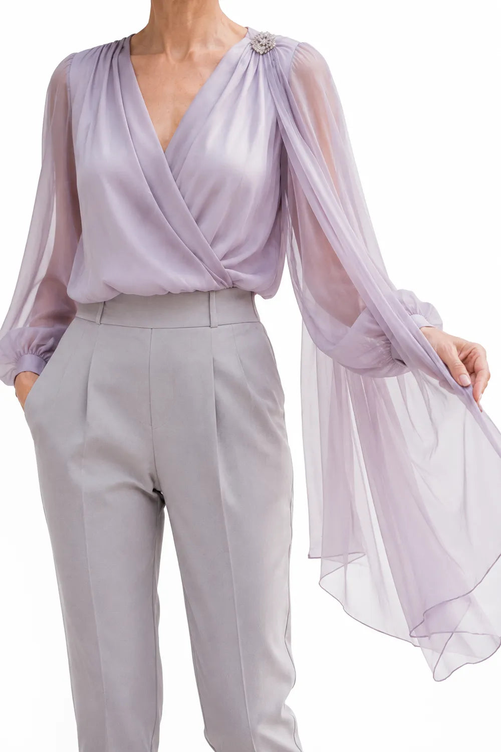 Romantic Chiffon Cape Wedding Guest Blouse