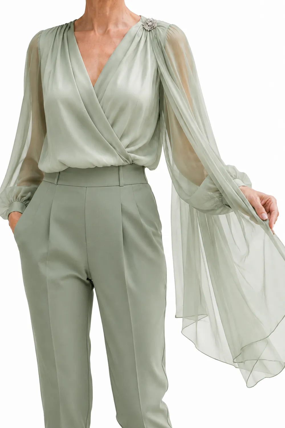 Romantic Chiffon Cape Wedding Guest Blouse