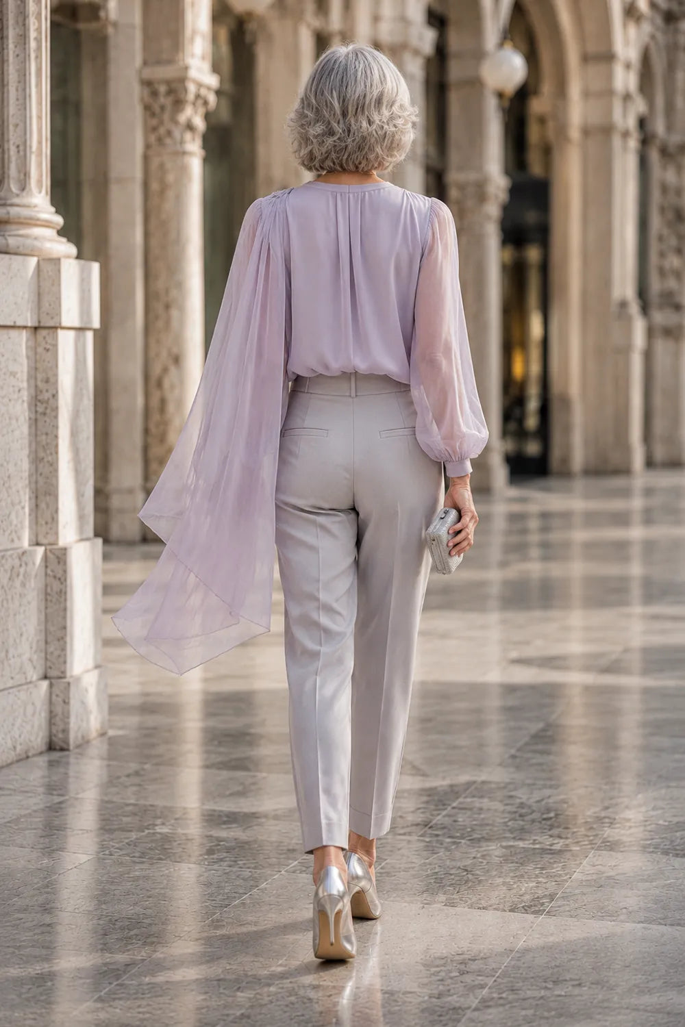 Romantic Chiffon Cape Wedding Guest Blouse