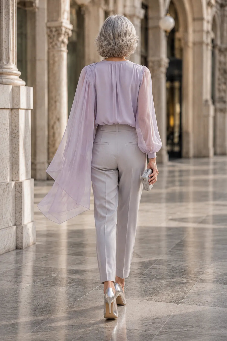 Romantic Chiffon Cape Wedding Guest Blouse
