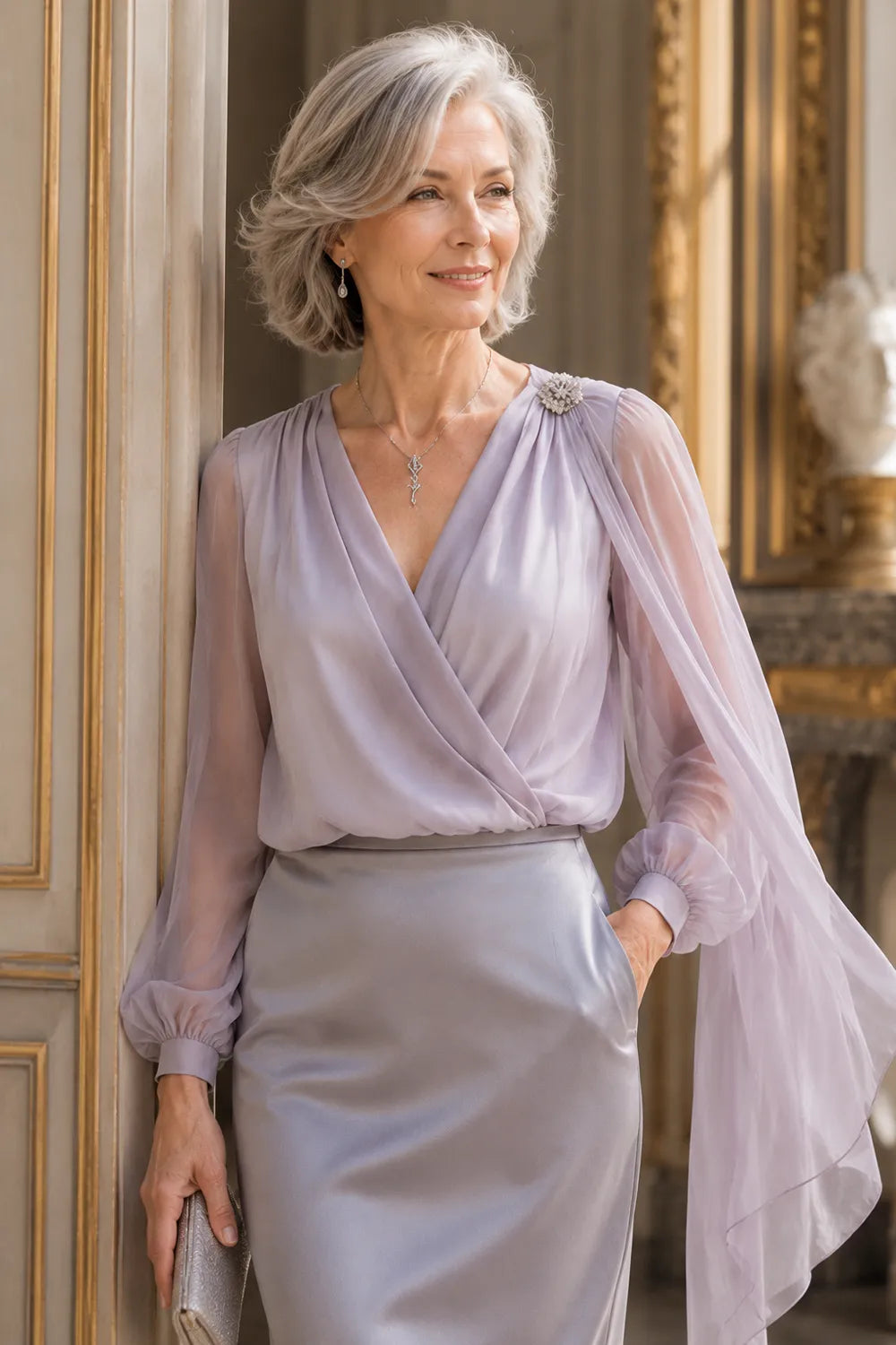 Romantic Chiffon Cape Wedding Guest Blouse