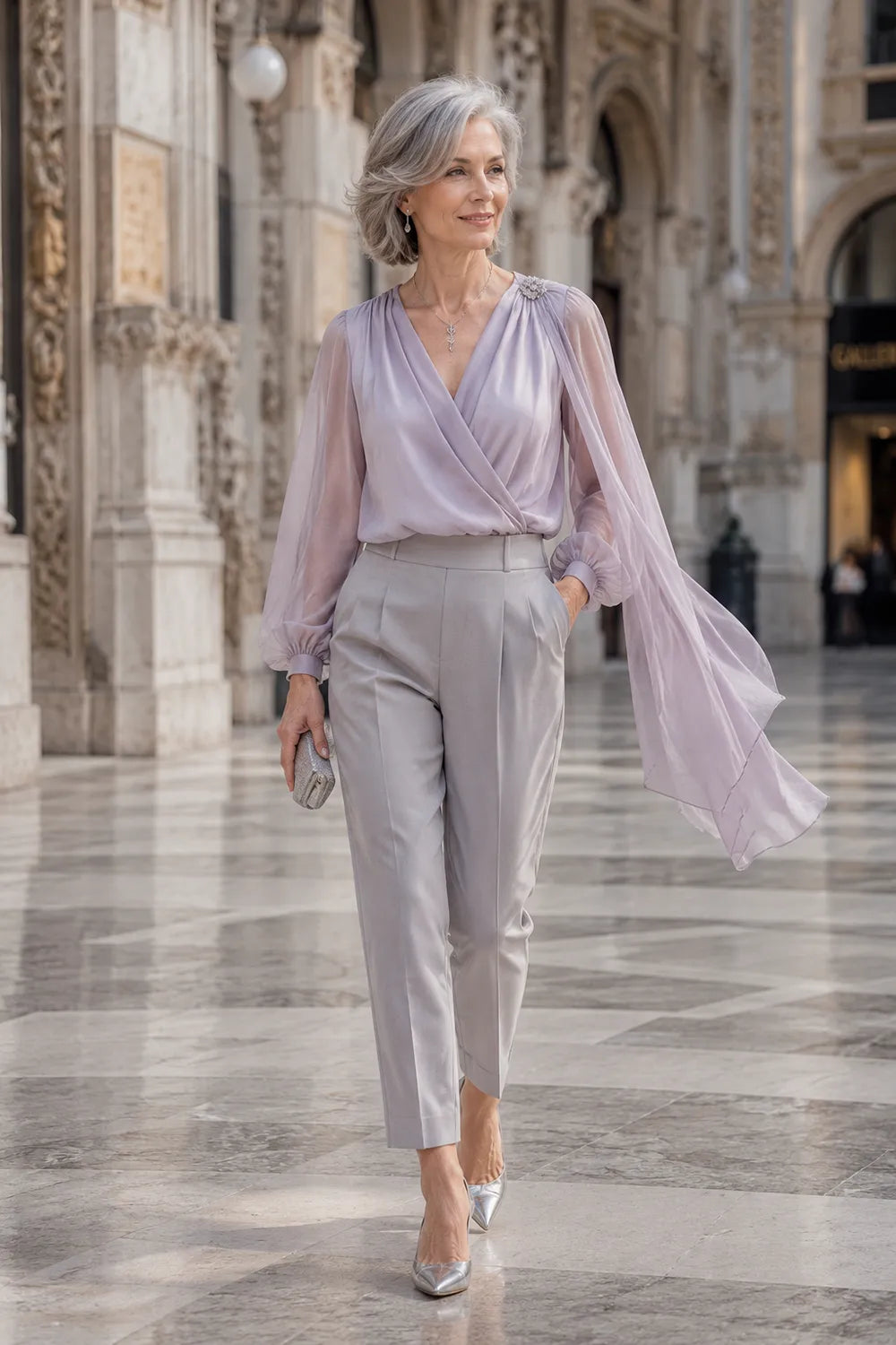 Romantic Chiffon Cape Wedding Guest Blouse
