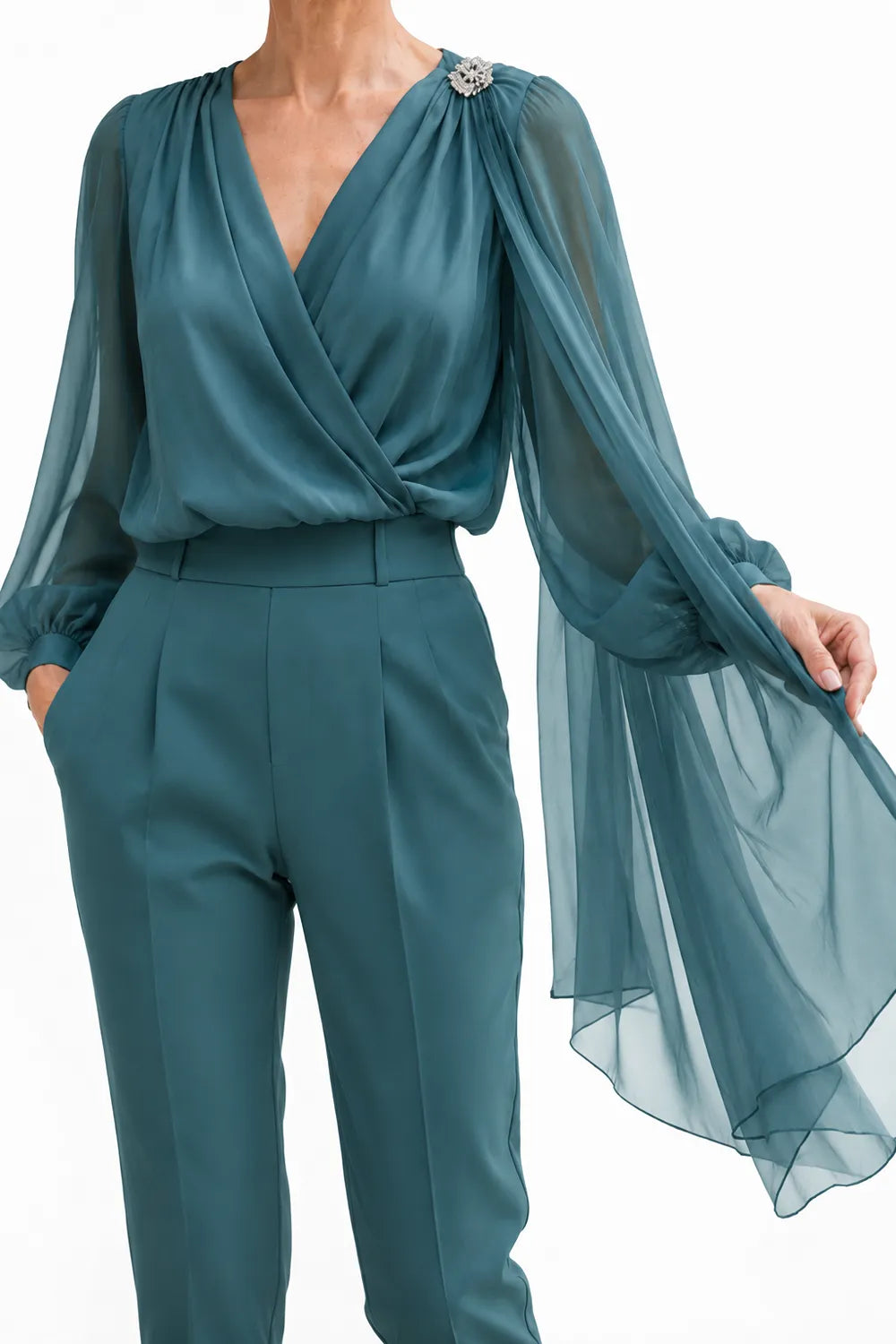 Romantic Chiffon Cape Wedding Guest Blouse