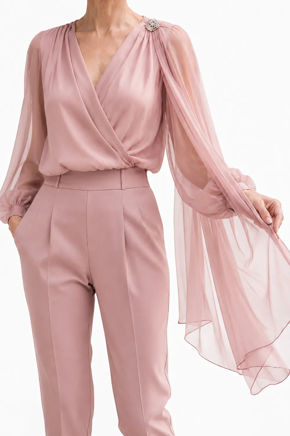 Romantic Chiffon Cape Wedding Guest Blouse