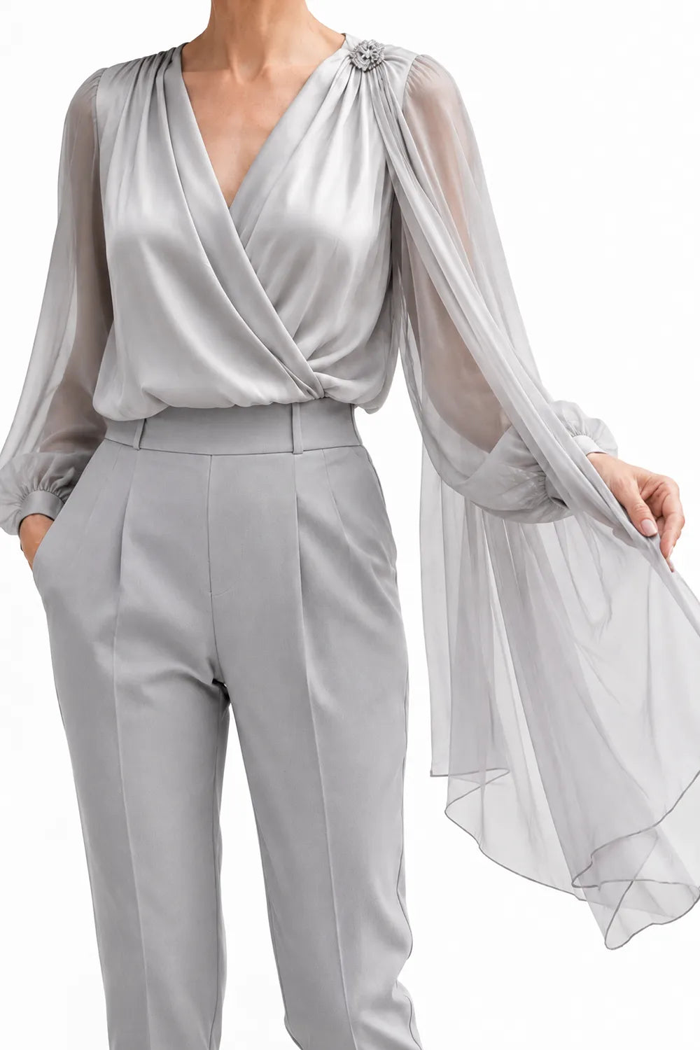 Romantic Chiffon Cape Wedding Guest Blouse