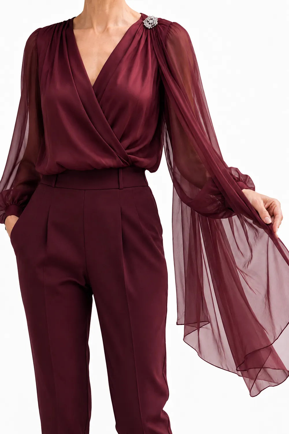 Romantic Chiffon Cape Wedding Guest Blouse