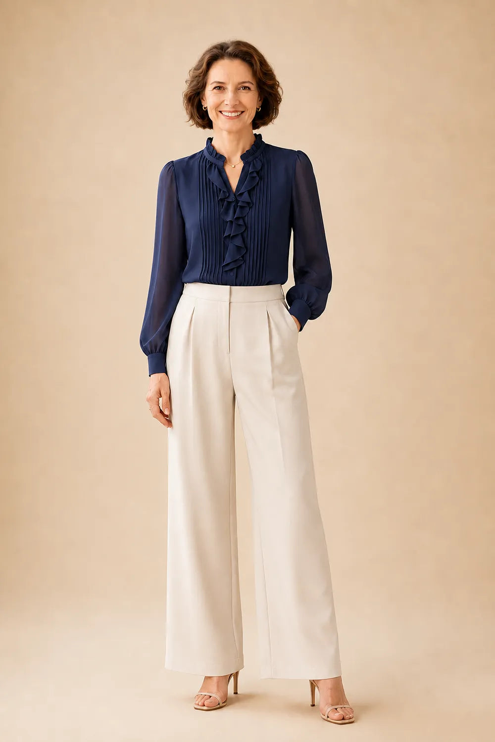 Elegant Ruffle Blouse Mother of the Bride Pant Suit