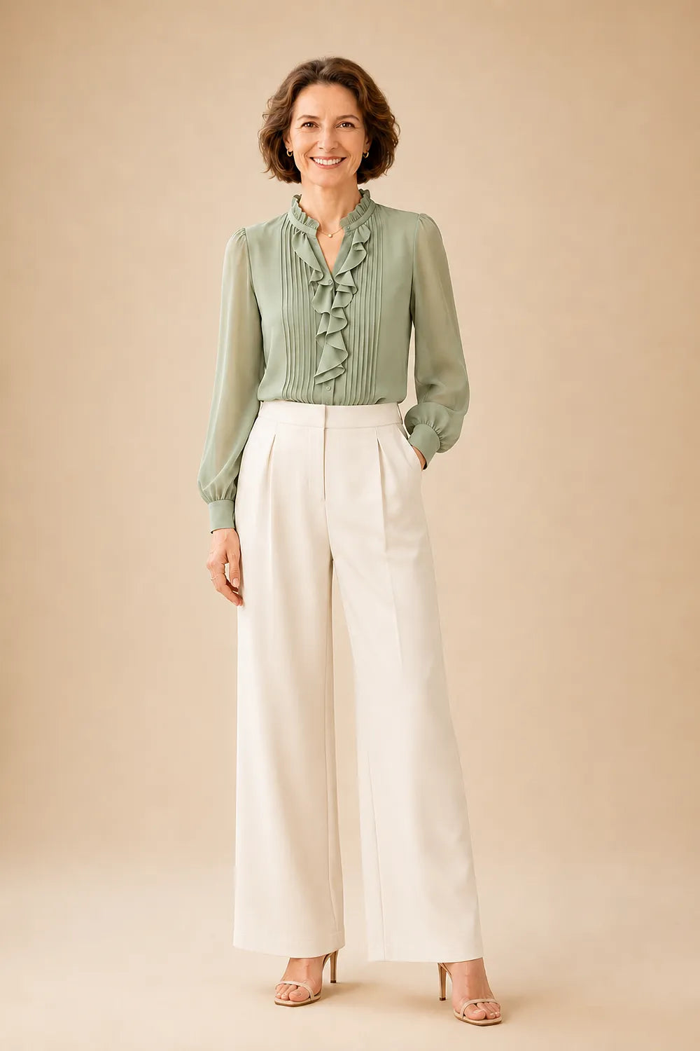 Elegant Ruffle Blouse Mother of the Bride Pant Suit