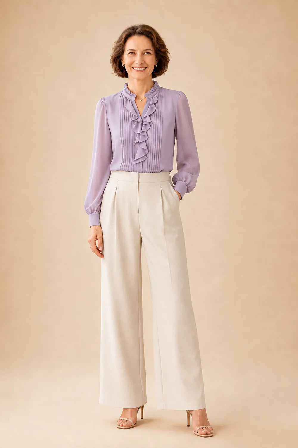 Elegant Ruffle Blouse Mother of the Bride Pant Suit