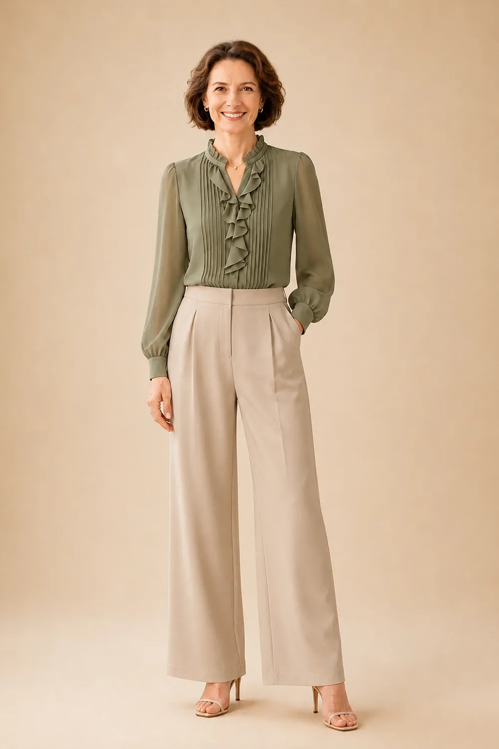 Elegant Ruffle Blouse Mother of the Bride Pant Suit