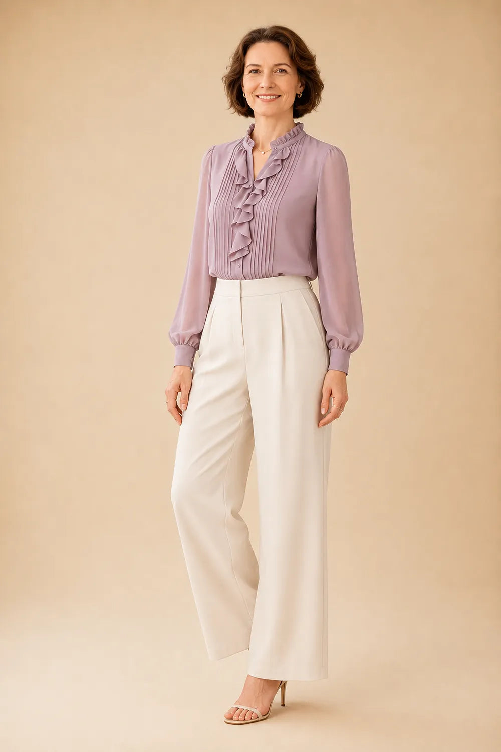 Elegant Ruffle Blouse Mother of the Bride Pant Suit