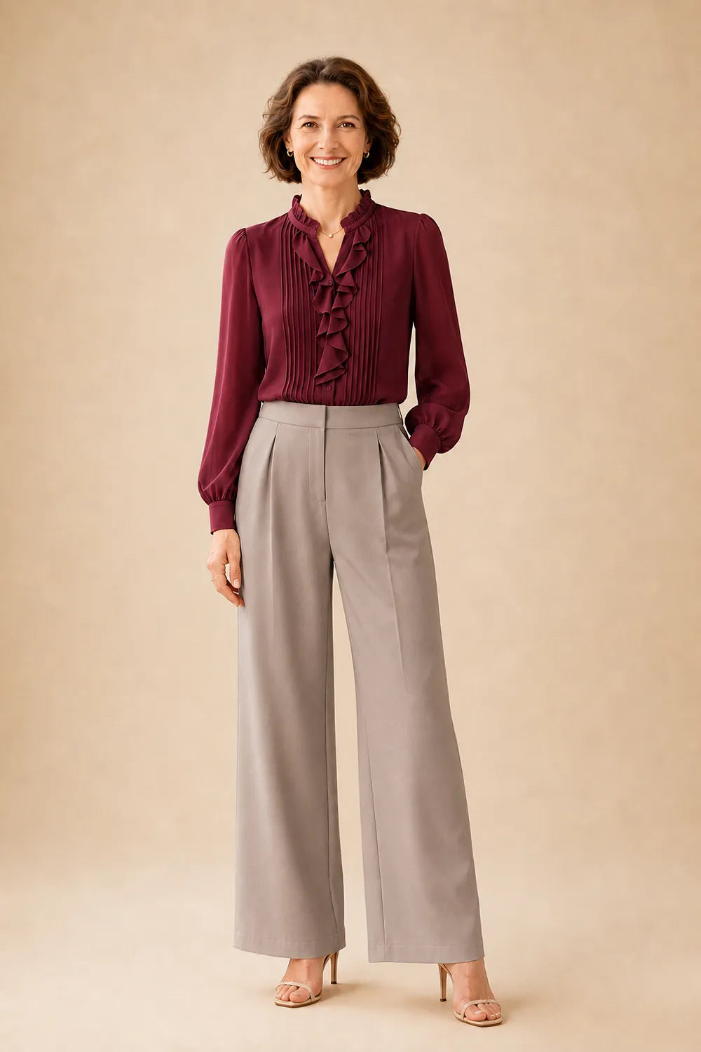 Elegant Ruffle Blouse Mother of the Bride Pant Suit
