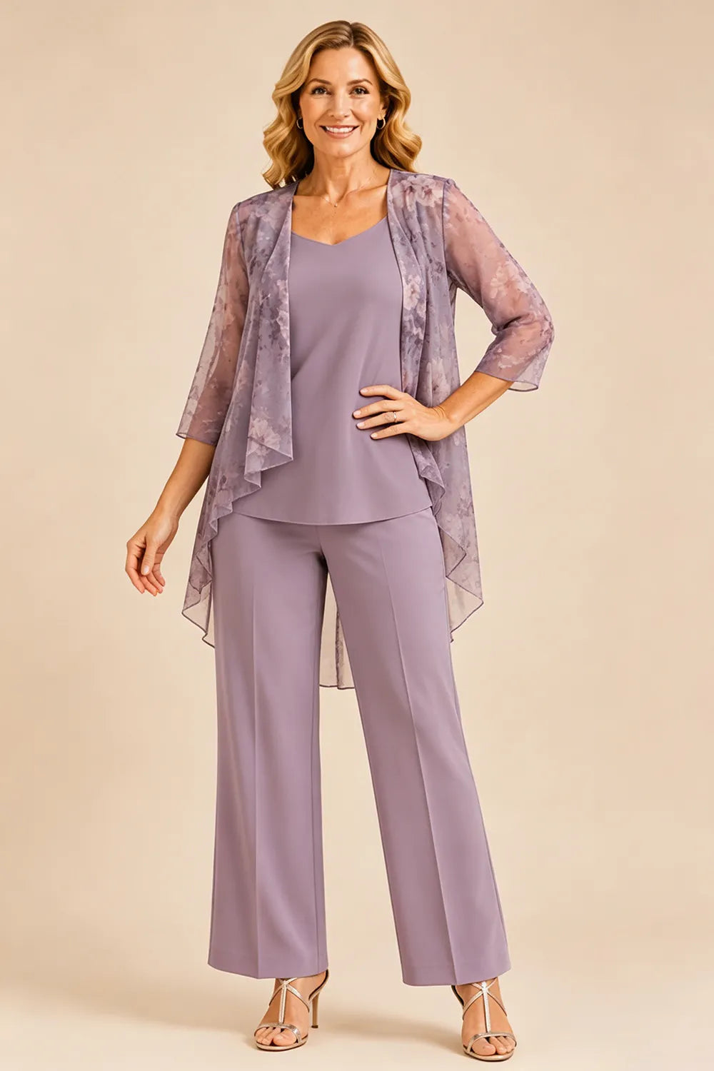 Floral Chiffon Overlay Pant Set