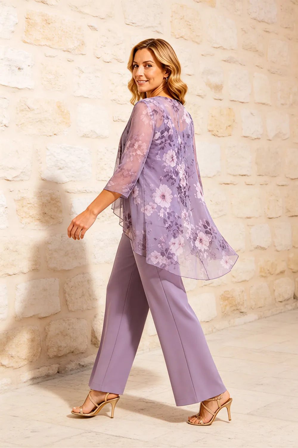 Floral Chiffon Overlay Pant Set