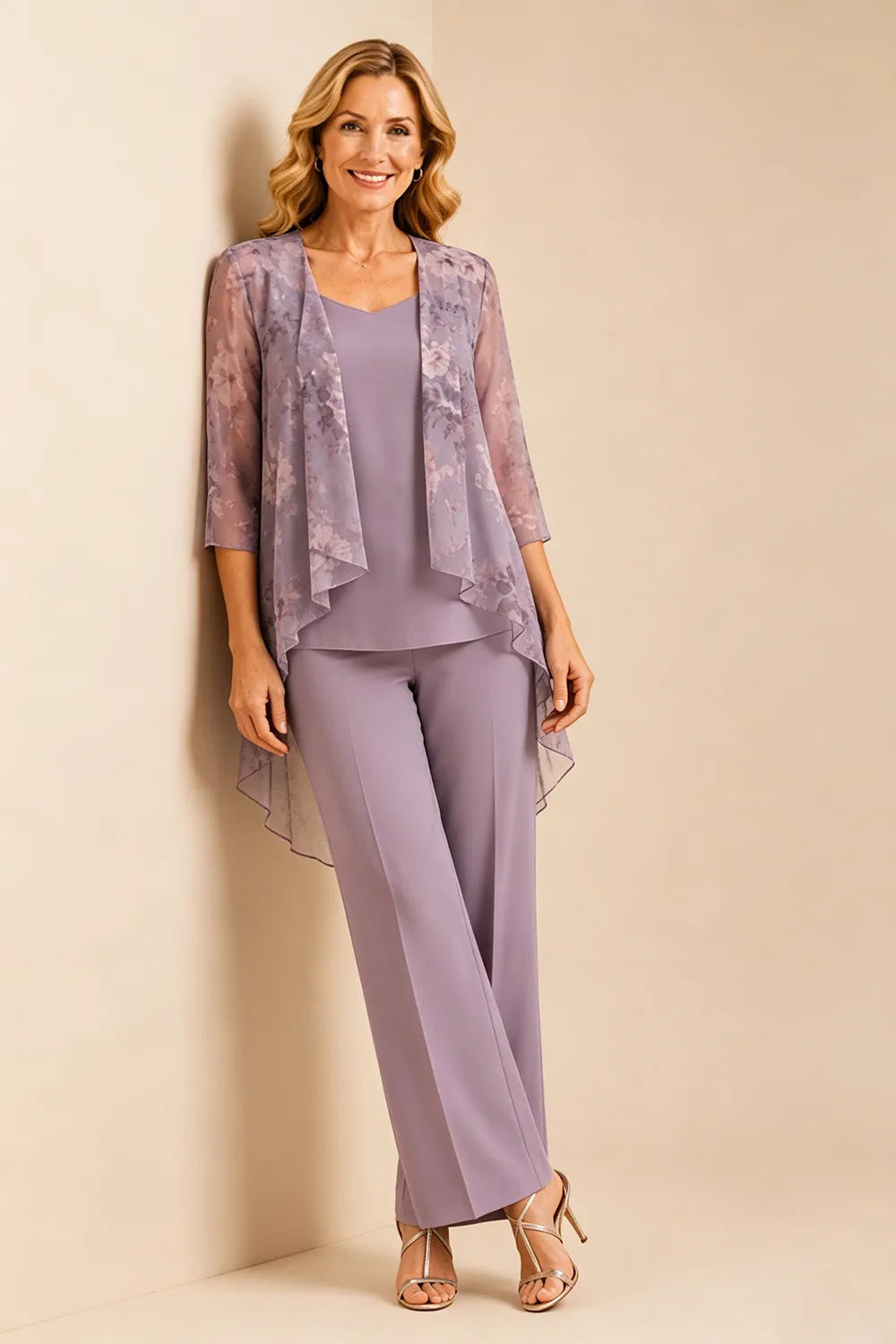 Floral Chiffon Overlay Pant Set