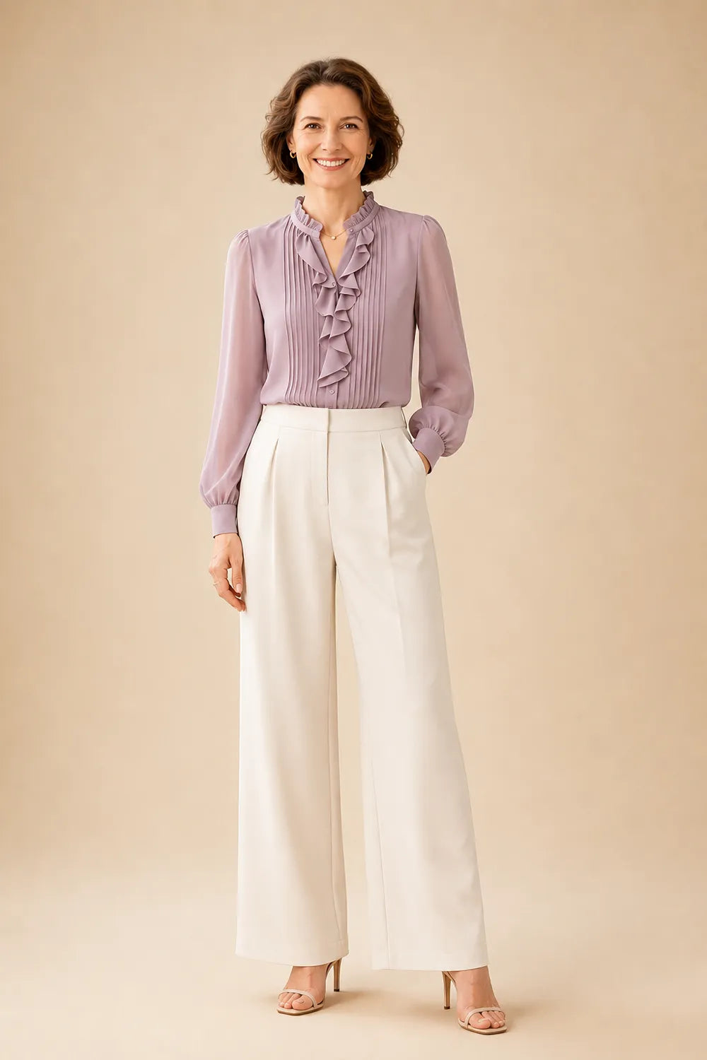Elegant Ruffle Blouse Mother of the Bride Pant Suit