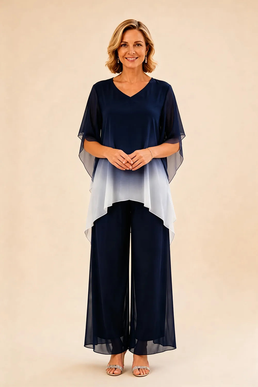 Ombre Chiffon Overlay Formal Pant Set