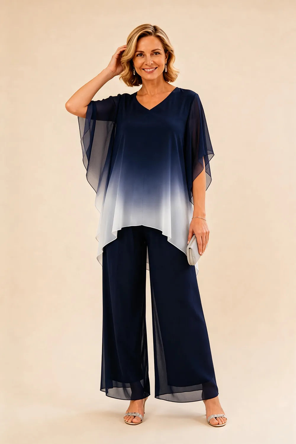 Ombre Chiffon Overlay Formal Pant Set