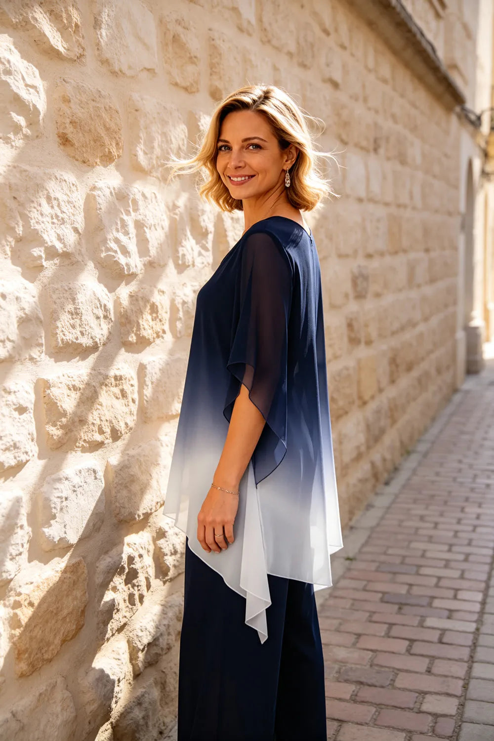 Ombre Chiffon Overlay Formal Pant Set