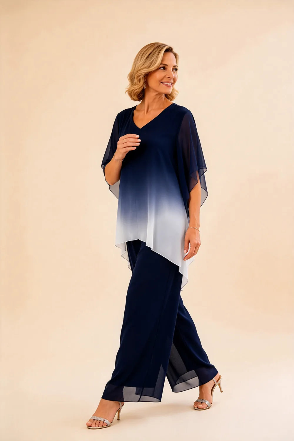 Ombre Chiffon Overlay Formal Pant Set