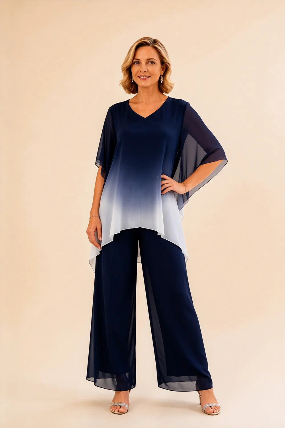 Ombre Chiffon Overlay Formal Pant Set